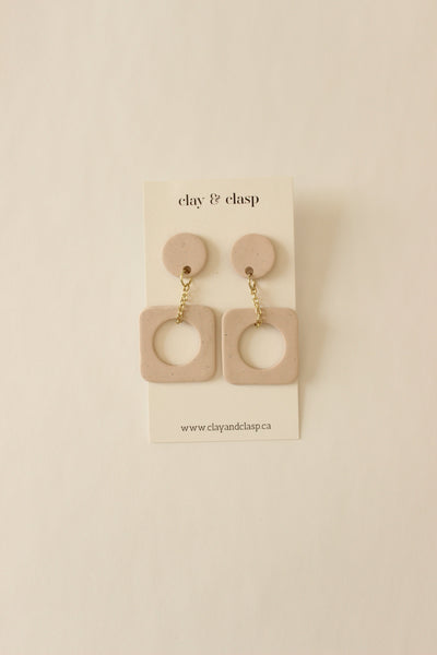 Medium Drop Earring | Post + Drop Gold Chain + Square Donut