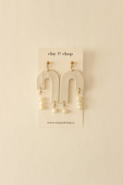 Large Drop Earring | Shimmer Abstract Arch + Small Fresh Water Pearls