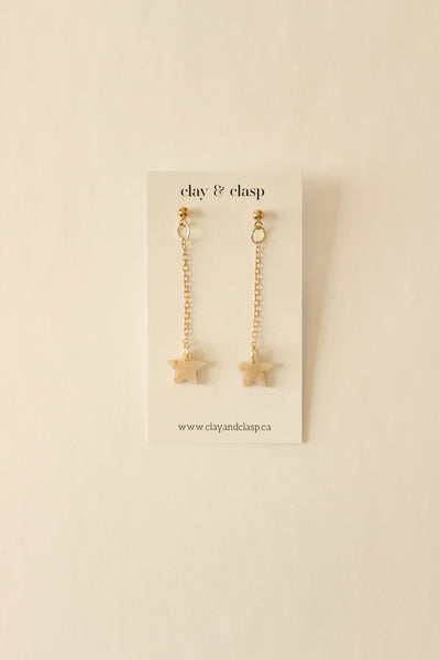 Small Drop Earring | Gold Drop Chain + Gold Speckled Translucent Star