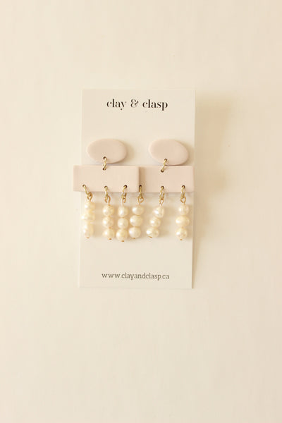 Luxe Drop Earring | Light Mauve Oval + Bar + Fresh Water Pearl Trios